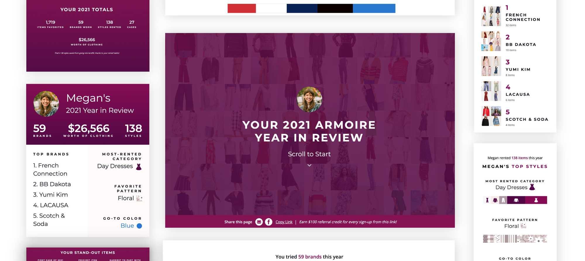 Mock up of screens from Armoire Year in Review landing page